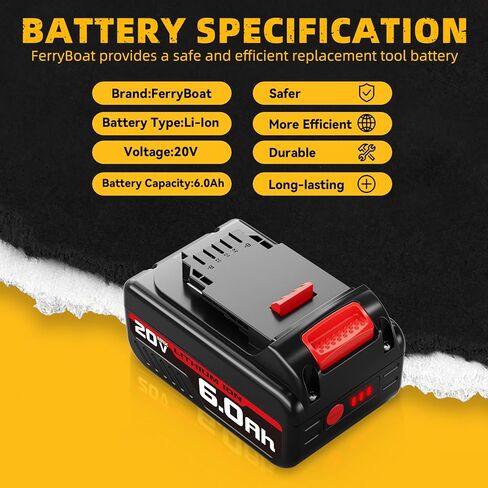 Ferryboat DCB200 6.0Ah بديل لبطارية Dewalt 20V Max DCB200 DCB201 DCB203 DCB204 DCB206 DCB180، متوافق مع أدوات الطاقة من سلسلة Dewalt 20 Volt DCD/DCF/DCG (عبوتان) in Kuwait