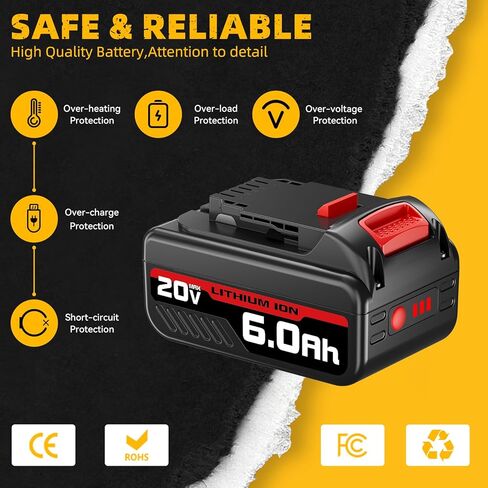 Ferryboat DCB200 6.0Ah بديل لبطارية Dewalt 20V Max DCB200 DCB201 DCB203 DCB204 DCB206 DCB180، متوافق مع أدوات الطاقة من سلسلة Dewalt 20 Volt DCD/DCF/DCG (عبوتان) in Kuwait