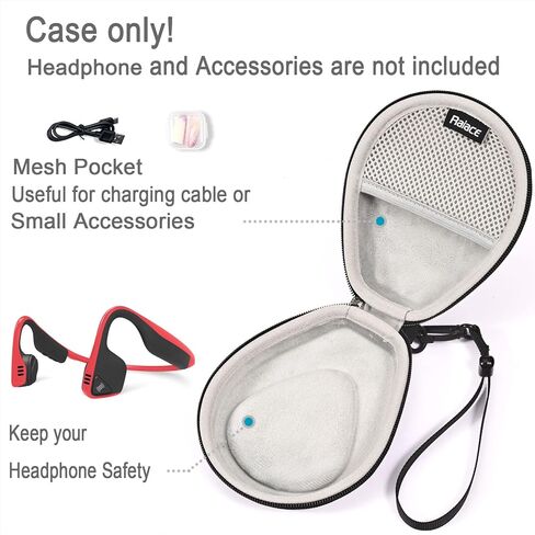 حقيبة تخزين صلبة من RAIACE متوافقة مع سماعات AfterShokz Aeropex/Trekz Air/Titanium Mini Bone Conduction، وحقيبة حمل للسفر. (الجراب فقط، لا يشمل سماعات الرأس) - أسود (بطانة رمادية) in Kuwait
