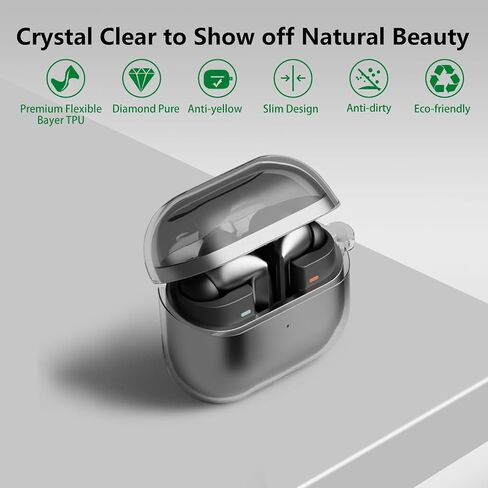 حافظة لهاتف Samsung Galaxy Buds 3 وGalaxy Buds 3 Pro، حافظة شفافة مقاومة للصدمات لسماعات سامسونج اللاسلكية، حافظة TPU ناعمة لكامل الجسم مع سلسلة مفاتيح، ملحقات سماعة الرأس - شفافة in Saudi Arabia