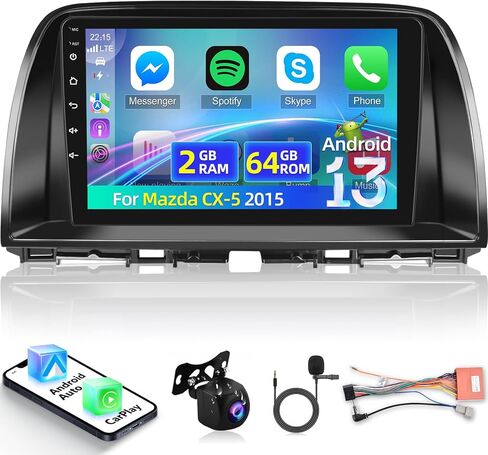 [2+64G] ستيريو سيارة لسيارة Mazda CX5 CX-5 CX 5 2012-2015 - Carplay اللاسلكي وAndroid Auto - شاشة لمس 9 بوصة Android 13 راديو - نظام ملاحة GPS، WiFi، بلوتوث، راديو FM/RDS، EQ، SWC + AHD Backup آلة تصوير in Saudi Arabia