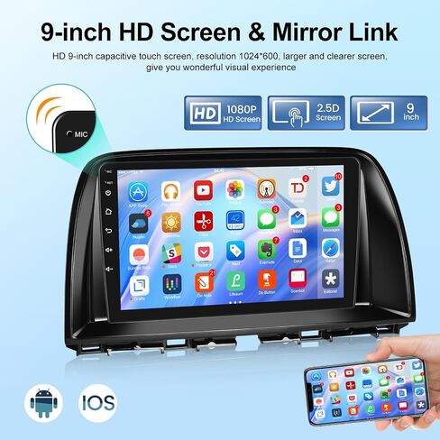 [2+64G] ستيريو سيارة لسيارة Mazda CX5 CX-5 CX 5 2012-2015 - Carplay اللاسلكي وAndroid Auto - شاشة لمس 9 بوصة Android 13 راديو - نظام ملاحة GPS، WiFi، بلوتوث، راديو FM/RDS، EQ، SWC + AHD Backup آلة تصوير in Saudi Arabia