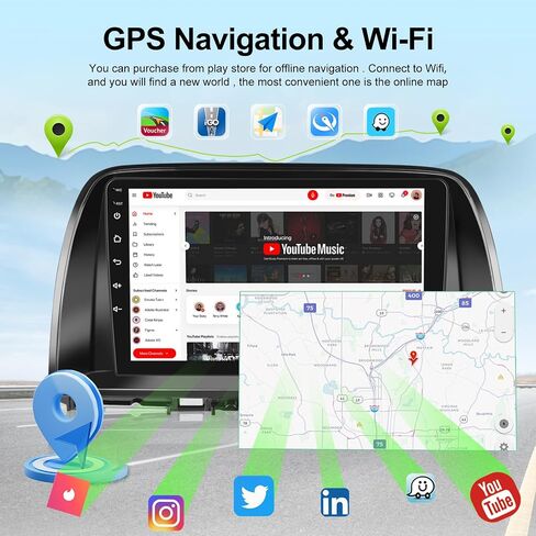[2+64G] ستيريو سيارة لسيارة Mazda CX5 CX-5 CX 5 2012-2015 - Carplay اللاسلكي وAndroid Auto - شاشة لمس 9 بوصة Android 13 راديو - نظام ملاحة GPS، WiFi، بلوتوث، راديو FM/RDS، EQ، SWC + AHD Backup آلة تصوير in Saudi Arabia