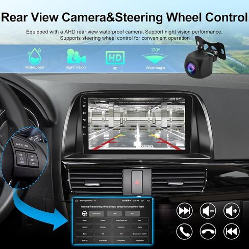 [2+64G] ستيريو سيارة لسيارة Mazda CX5 CX-5 CX 5 2012-2015 - Carplay اللاسلكي وAndroid Auto - شاشة لمس 9 بوصة Android 13 راديو - نظام ملاحة GPS، WiFi، بلوتوث، راديو FM/RDS، EQ، SWC + AHD Backup آلة تصوير in Saudi Arabia