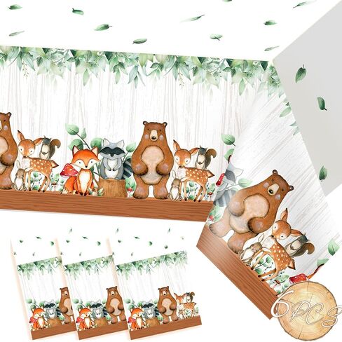 3 قطع من زينة استحمام الطفل وودلاند وحيوانات الغابة ومفرش طاولة استحمام الطفل للاستعمال مرة واحدة، لوازم حفلات أعياد الميلاد بطابع الغابات لمخلوقات الغابة، مفرش طاولة استحمام الطفل، 54 × 108 بوصة in Kuwait