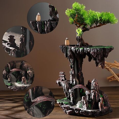 Large Backflow Incense Holder Resin Mountain Waterfall Incense Holders Smoke Fountain Aromatherapy Ornament Zen Decor Home Decor in Saudi Arabia