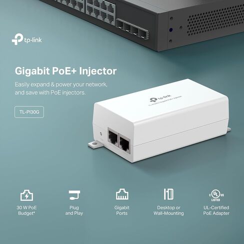 تي بي لينك TL-PI30G | IEEE 802.3at/af جيجابت بو إي + حاقن | محول غير PoE إلى PoE | إمدادات تصل إلى 30 واط | التوصيل والتشغيل | سطح المكتب/التثبيت على الحائط | الطاقة عبر الإيثرنت | مسافة تصل إلى 328 قدم | معتمد من UL in Saudi Arabia