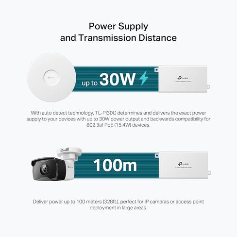 تي بي لينك TL-PI30G | IEEE 802.3at/af جيجابت بو إي + حاقن | محول غير PoE إلى PoE | إمدادات تصل إلى 30 واط | التوصيل والتشغيل | سطح المكتب/التثبيت على الحائط | الطاقة عبر الإيثرنت | مسافة تصل إلى 328 قدم | معتمد من UL in Saudi Arabia