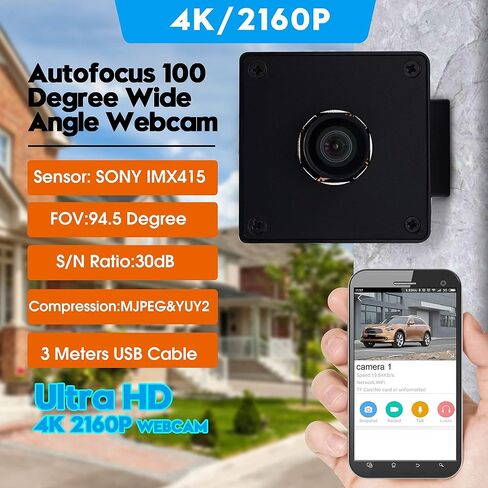 كاميرا USB 4K التركيز التلقائي كاميرا ويب فائقة الدقة 2160P 30 إطارًا في الثانية كاميرا USB، 100 درجة بدون تشويه كاميرا ويب مع مستشعر IMX415، كاميرا ويب التوصيل والتشغيل لمؤتمر الفيديو الصناعي in Kuwait