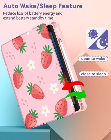 for iPad Pro 12.9 Case Folio Cover with Pencil Holder Girls Women Kids Cute Girly Strawberry Kawaii Teens Flower Rotating Stand for Apple iPad Pro 12.9 Inch Cases 2022/2021/2020/2018 in Saudi Arabia