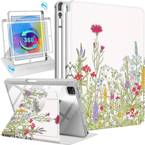 for iPad Pro 12.9 Case Folio Cover with Pencil Holder Girls Women Kids Cute Girly Strawberry Kawaii Teens Flower Rotating Stand for Apple iPad Pro 12.9 Inch Cases 2022/2021/2020/2018 in Saudi Arabia