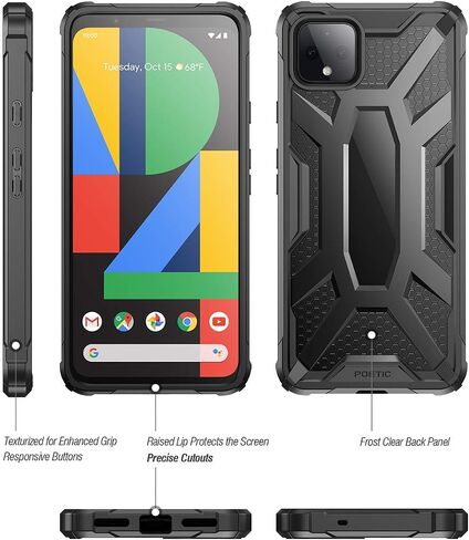 حافظة سلسلة Poetic Affinity مصممة لهاتف Google Pixel 4 مقاس 5.7 بوصة (إصدار 2019)، غطاء واقٍ متين وخفيف الوزن من الدرجة العسكرية، شفاف/أسود in Kuwait