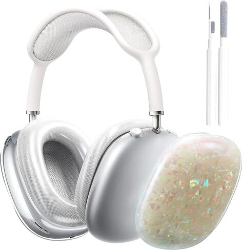 حافظة Bling Glitter Pearls متوافقة مع Airpods Max مع مجموعة منظف، ملحقات شل مبهرة فاخرة لطيفة لـ Airpod Max، غطاء حماية من السيليكون الناعم المقاوم للخدش ومقاوم للصدمات in Saudi Arabia