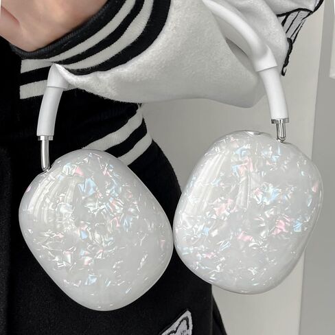حافظة Bling Glitter Pearls متوافقة مع Airpods Max مع مجموعة منظف، ملحقات شل مبهرة فاخرة لطيفة لـ Airpod Max، غطاء حماية من السيليكون الناعم المقاوم للخدش ومقاوم للصدمات in Saudi Arabia