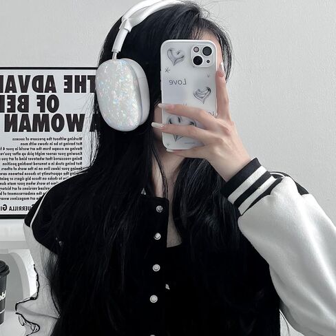 حافظة Bling Glitter Pearls متوافقة مع Airpods Max مع مجموعة منظف، ملحقات شل مبهرة فاخرة لطيفة لـ Airpod Max، غطاء حماية من السيليكون الناعم المقاوم للخدش ومقاوم للصدمات in Saudi Arabia
