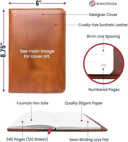 Tree Writing Journal by SohoSpark, Refillable Faux Leather, Lined Personal Diary, 6x8.75 Notebook for Writers. Fountain Pen Friendly, Lay-Flat Binding in Saudi Arabia