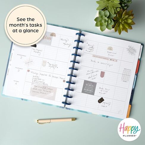 Happy Planner Disc-Bound 12-Month Academic Planner, July 2024–June 2025 Daily and Monthly Planner, Big Size, Horizontal Layout, Bright Side, 72 Pages, 2 Sticker Sheets, 8 1/2" x 11" in Saudi Arabia