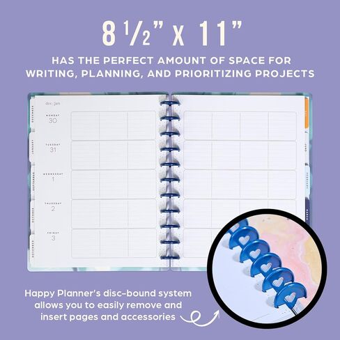 Happy Planner Disc-Bound 12-Month Academic Planner, July 2024–June 2025 Daily and Monthly Planner, Big Size, Horizontal Layout, Bright Side, 72 Pages, 2 Sticker Sheets, 8 1/2" x 11" in Saudi Arabia