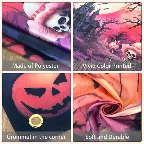 Pink Halloween Photography Backdrop Large Happy Birthday Halloween Banner Background Haunted House Witch Halloween Party Decorations Tapestry Wall Decor Photo Props for Kids 7x5ft in Saudi Arabia