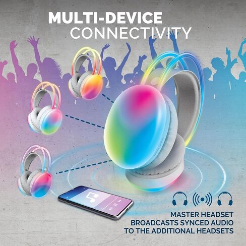 Brookstone Wireless Silent Disco Headphones, Multicolor LED Lights, Bluetooth 5.0, Up to 10 Hours of Playtime, 4 Pack in Saudi Arabia