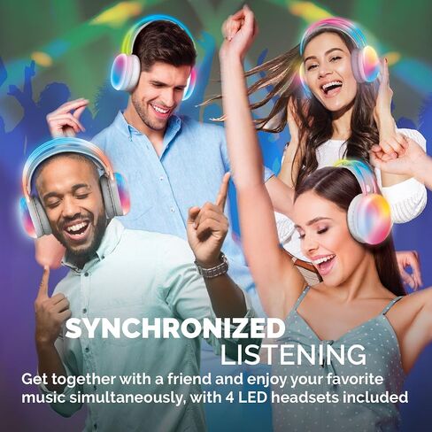 Brookstone Wireless Silent Disco Headphones, Multicolor LED Lights, Bluetooth 5.0, Up to 10 Hours of Playtime, 4 Pack in Saudi Arabia