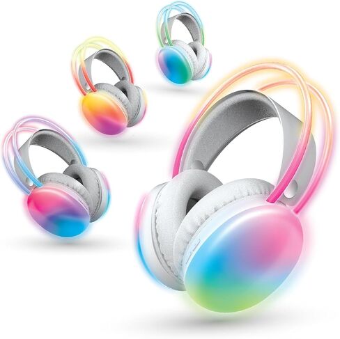Brookstone Wireless Silent Disco Headphones, Multicolor LED Lights, Bluetooth 5.0, Up to 10 Hours of Playtime, 4 Pack in Saudi Arabia