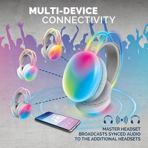 Brookstone Wireless Silent Disco Headphones, Multicolor LED Lights, Bluetooth 5.0, Up to 10 Hours of Playtime, 4 Pack in Saudi Arabia