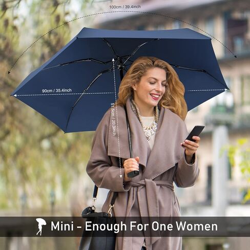 LEAGERA Mini Umbrella For Purse - Open Diameter 35inch, Small Travel Umbrella Compact Mini Waterproof Umbrellas for Rain, Suitable for Women Purse and Pocket, Manual-Opening, Dark Blue,1 Pack in Kuwait
