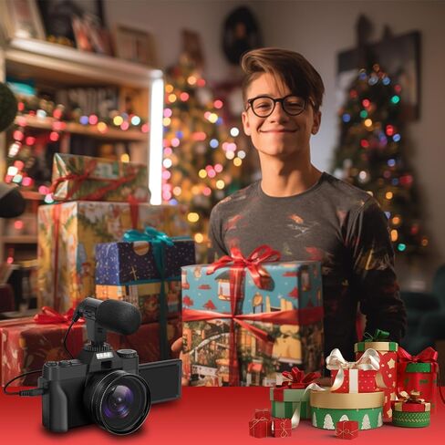 كاميرات رقمية بدقة 4K للتصوير الفوتوغرافي، وكاميرا تكبير رقمية 16X، وكاميرا فيديو بزاوية واسعة وعدسات ماكرو، وكاميرا تسجيل فيديو بشاشة قلاب لليوتيوب، وميكروفون خارجي، وبطاقة TF سعة 32 جيجابايت - أسود in Kuwait