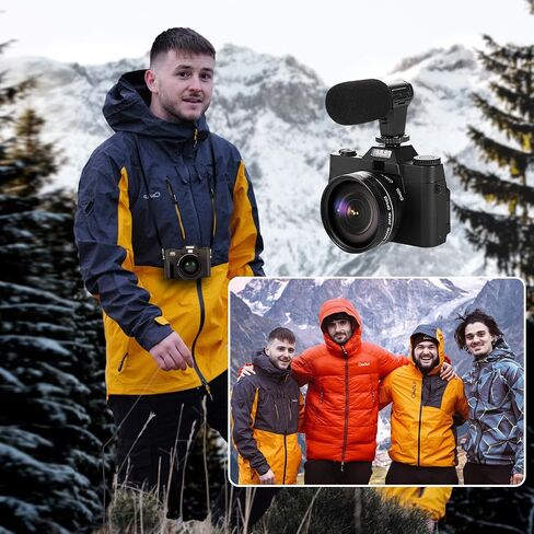كاميرات رقمية بدقة 4K للتصوير الفوتوغرافي، وكاميرا تكبير رقمية 16X، وكاميرا فيديو بزاوية واسعة وعدسات ماكرو، وكاميرا تسجيل فيديو بشاشة قلاب لليوتيوب، وميكروفون خارجي، وبطاقة TF سعة 32 جيجابايت - أسود in Kuwait