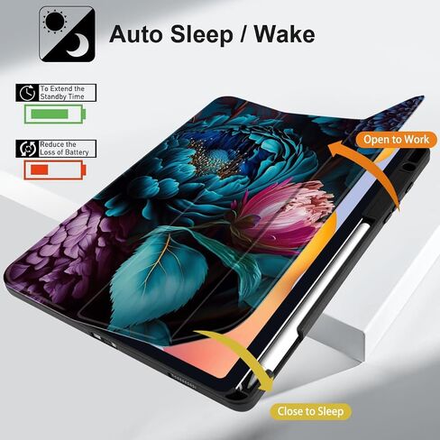 MEEgoodo for Samsung Galaxy Tab S6 Lite 10.4 inch Case 2022 2020 with S Pen Holder, Smart Tablet Cover with Trifold Stand + Soft TPU Back Shell + Auto Wake/Sleep, Beautiful Fantasy Flower in Saudi Arabia