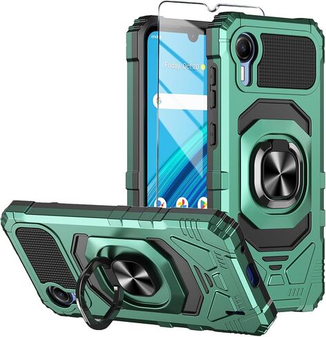for Cricket Debut S2 Case, Att Calypso 4 Case with Tempered Glass Screen Protector,Ring Kickstand,Military Grade Heavy Duty Shockproof Protective Debut S2 Cover (Navy) in Kuwait