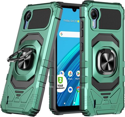 for Cricket Debut S2 Case, Att Calypso 4 Case with Tempered Glass Screen Protector,Ring Kickstand,Military Grade Heavy Duty Shockproof Protective Debut S2 Cover (Navy) in Kuwait
