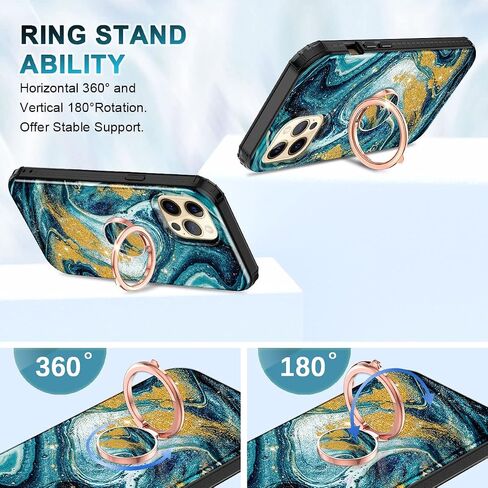 حافظة Btscase لهاتف iPhone 12 Pro Max مقاس 6.7 بوصة، واقي شاشة مدمج مع حامل حلقي 360 درجة، غطاء واقٍ متين مقاوم للصدمات بطبقة مزدوجة لكامل الجسم، ذهبي وردي in Kuwait