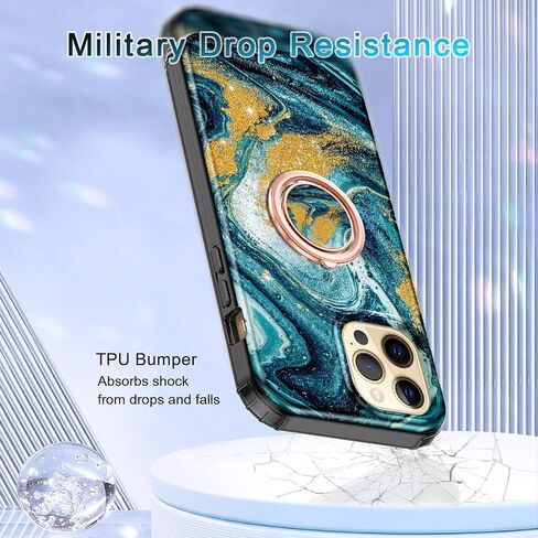 حافظة Btscase لهاتف iPhone 12 Pro Max مقاس 6.7 بوصة، واقي شاشة مدمج مع حامل حلقي 360 درجة، غطاء واقٍ متين مقاوم للصدمات بطبقة مزدوجة لكامل الجسم، ذهبي وردي in Kuwait