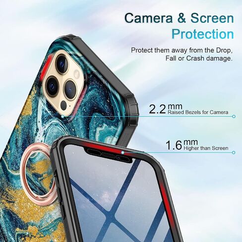 حافظة Btscase لهاتف iPhone 12 Pro Max مقاس 6.7 بوصة، واقي شاشة مدمج مع حامل حلقي 360 درجة، غطاء واقٍ متين مقاوم للصدمات بطبقة مزدوجة لكامل الجسم، ذهبي وردي in Kuwait