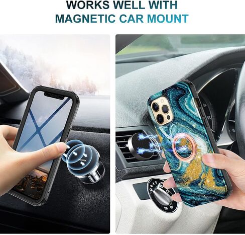حافظة Btscase لهاتف iPhone 12 Pro Max مقاس 6.7 بوصة، واقي شاشة مدمج مع حامل حلقي 360 درجة، غطاء واقٍ متين مقاوم للصدمات بطبقة مزدوجة لكامل الجسم، ذهبي وردي in Kuwait
