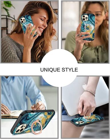 حافظة Btscase لهاتف iPhone 12 Pro Max مقاس 6.7 بوصة، واقي شاشة مدمج مع حامل حلقي 360 درجة، غطاء واقٍ متين مقاوم للصدمات بطبقة مزدوجة لكامل الجسم، ذهبي وردي in Kuwait