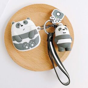 Airpods Cover Compatible with Airpods Pro Cute Character Happy Panda Bear Case Cute Soft Silicone Shockproof Durable Stylish Earphone Protective Skin with Animals Decoration Hang Rope (Panda)