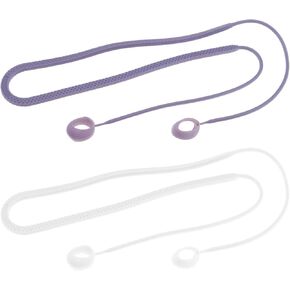 2PCS Silicone Anti-Loss Straps Compatible with Samsung Galaxy Buds 2 Bluetooth Earphone Soft Neck Rope Cord Sport Lanyard 40cm Length (White & Purple)