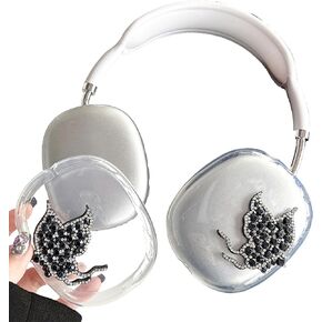 Bling Rhinestones Case Compatible for AirPods Max,Luxury Diamond AirPod Max Attachment,Splarking Butterfly Design for Women Girl,Clear AirPods Max Cover with Ribbon Accessories Shockproof Protective