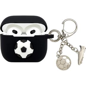 Wonhibo for Airpod 3rd Generation Case for Men Boys,Black 3D Soccer Silicone Cover for Airpods 3 Gen 2021 with Keychain