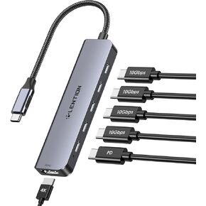 LENTION 2FT Long Cable USB C Hub with 4 x USB C Ports (USB 3.2 Gen 2, 10 Gbps,Thunderbolt Speed), 100W PD Charging, Compatible 2023-2016 MacBook Pro, New Mac Air/Surface, More (CE31s, Space Gray)
