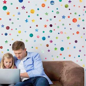 QISHENG Wall Stickers for Bedroom Living Room, Polka Dots Circles Dots Starts Wall Decals for Kids Boys and Girls Multicolor Easy to Peel&Stick Removable Safe for Wall(147 Decals)