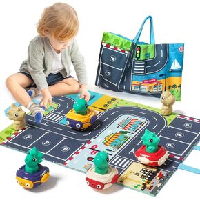Dinosaur Pressing Car Toys for 2 3 4 5 Year Old Boy,Baby Push Go Friction Car Toys for 18 Months+,Toddlers Animal Racing Cars,First Birthday Gifts for Boys Girls