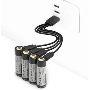 Keeppower USB Rechargeable Li-ion AA Batteries 3390mWh Double A Protected Lithium Battery 1.5V 2260mAh High Capacity Fast Charge Included with a 4-in-1 Charging Cable (Pack of 4)