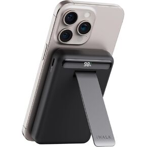 iWALK Magnetic Power Bank with Multi-Angle Adjustable Stand,Qi2 Certified 10000mAh 15W Wireless Fast Charging Portable Charger Comfortable Grip Battery Pack with LED Display for iPhone16/15/14/13/12
