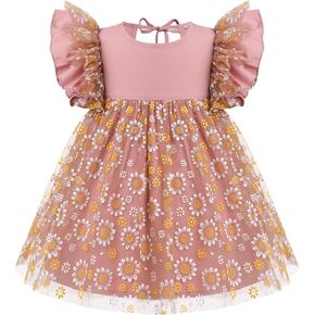 Baby Girl 1st Birthday Dress Ruffle Sleeve Rainbow Strawberry Tulle Dress Cake Smash Photo Shoot Tutu Dresses