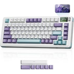 BOYI C75Pro Retro Mechanical Keyboard,75% Gasket BT5.0/2.4G/Type-C Tri-Mode RGB 4000mAh Wireless Gaming Keyboard Hot Swappable Linear Switch Creamy Sound with TFT Screen Display&Knob Roller