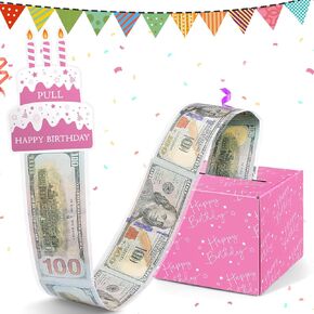 Happy Birthday Money Box for Cash Gift Pull - Birthday Gifts for Boys Girls - Birthday Surprise Gift Box - Money Gift Ideas - DIY Money Pull Box - Birthday Decorations for Men Women - Black